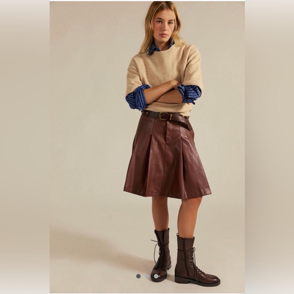 Free People We The Free Vegan Leather Pleated Midi Skirt Size 6